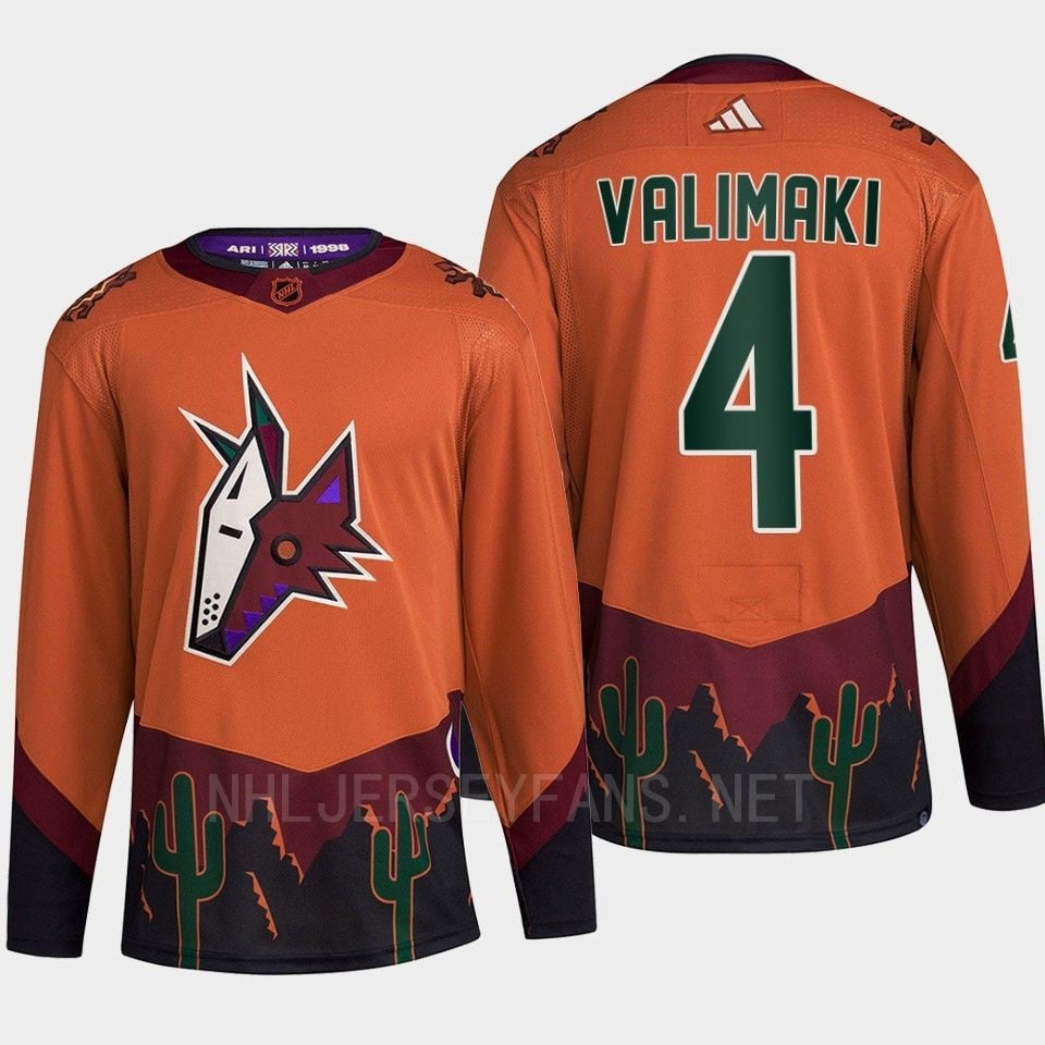 Arizona Coyotes 2022 Reverse Retro 2.0 Juuso Valimaki 4 Orange Primegreen NHL Jersey Men's