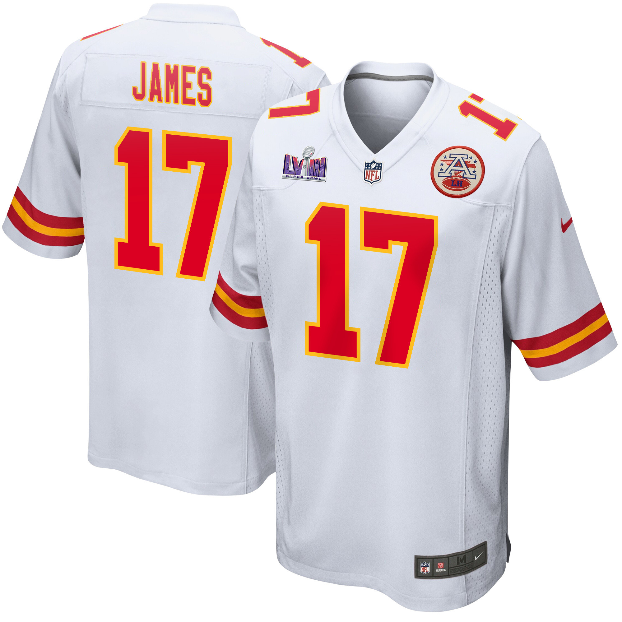 Richie James 17 Kansas City Chiefs Super Bowl LVIII Patch Game White NFL Jersey Men's