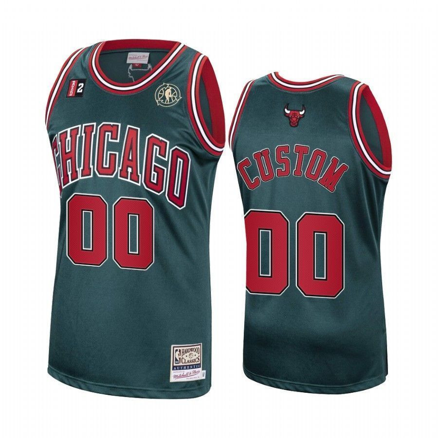 Custom 00 Chicago Bulls Green Hardwood Classics NBA Jersey Men's