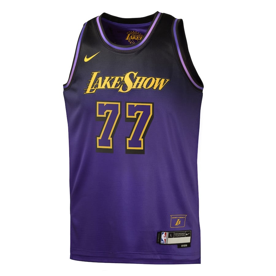 Luka Doncic 77 Los Angeles Lakers 2024/25 Swingman Player City Edition Purple NBA Jersey Youth