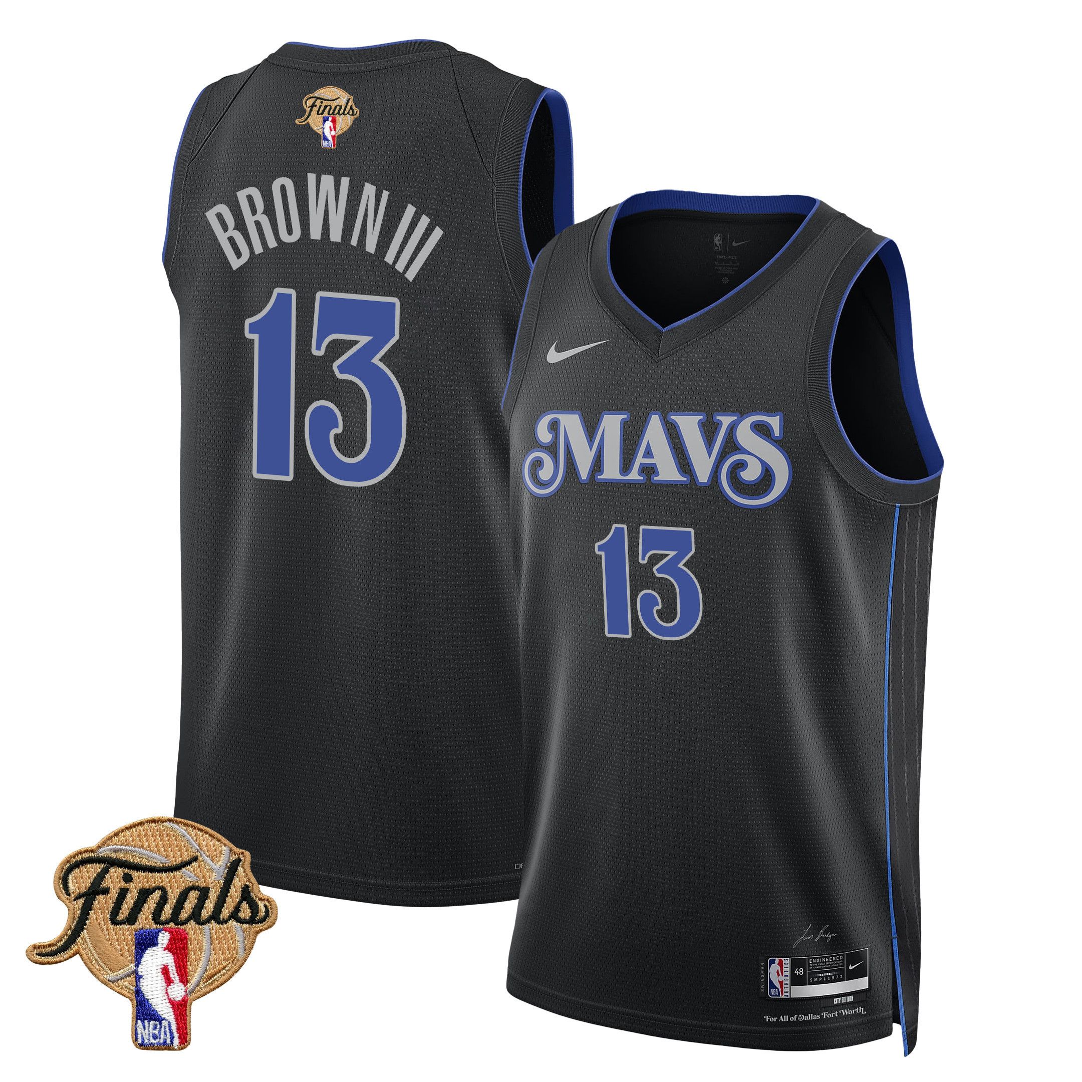 Greg Brown III 13 Dallas Mavericks 2024 FINALS PATCH Swingman City Edition Black NBA Jersey Men's