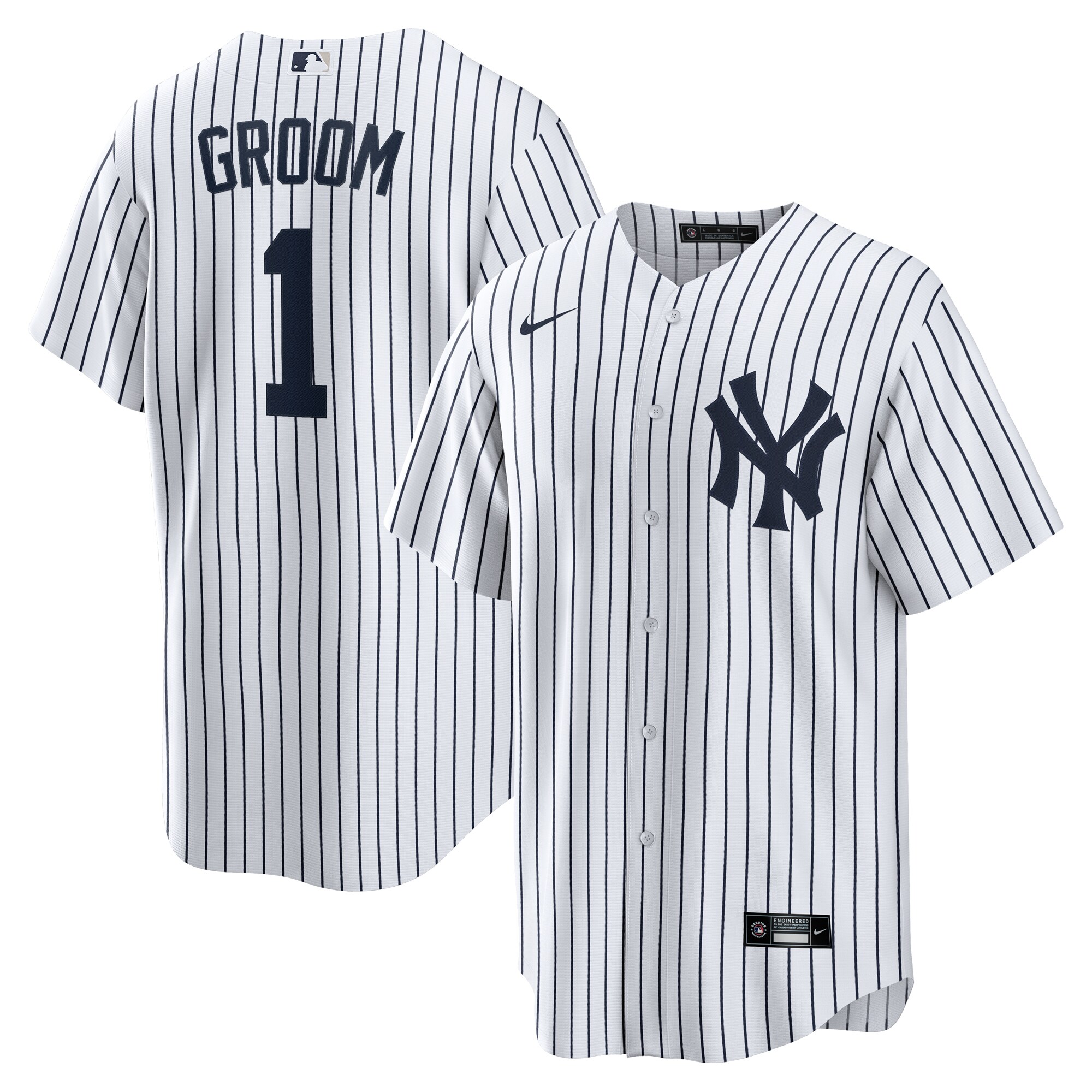 New York Yankees White #1 Groom Home MLB Jersey Men's
