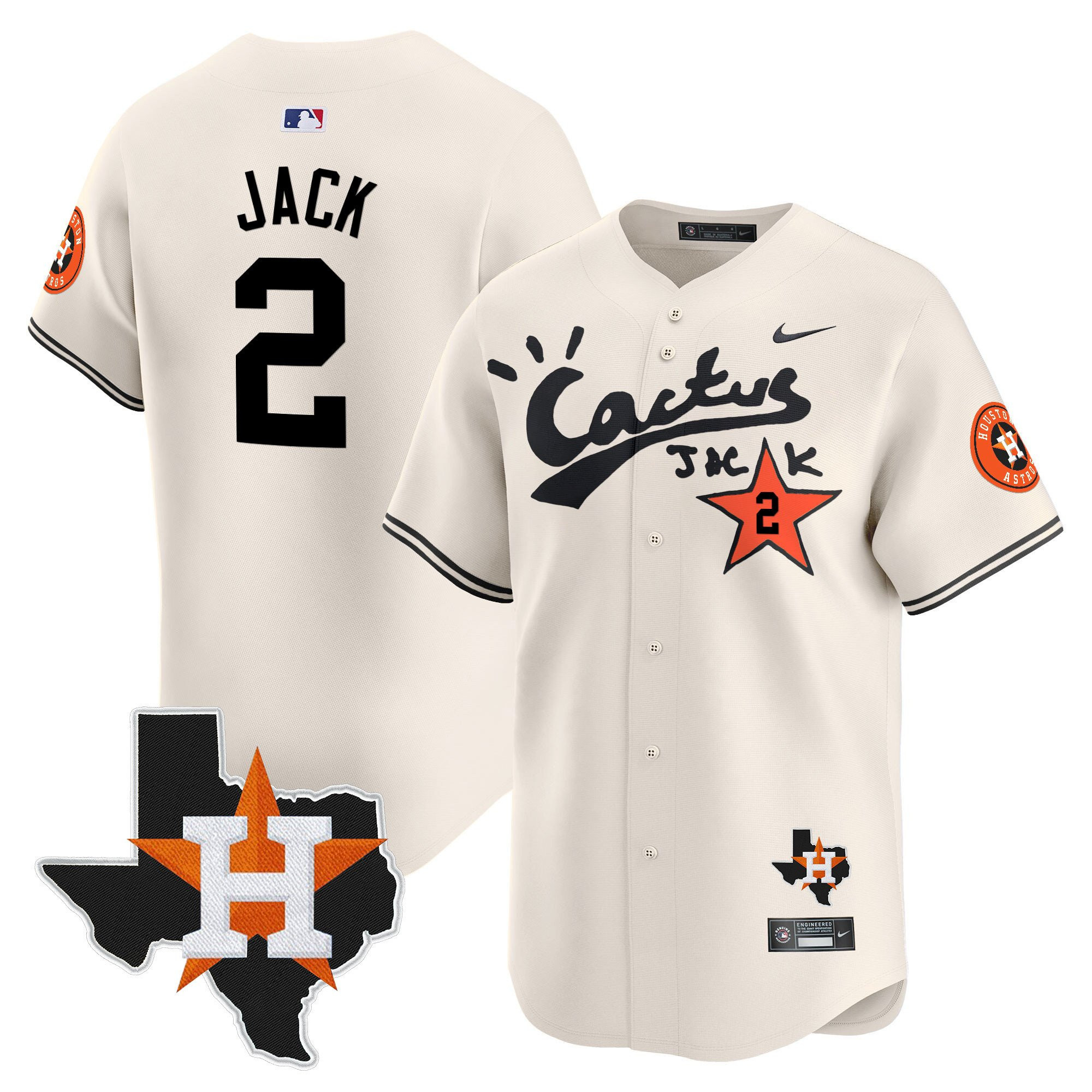 Jack 2 Houston Astros Cactus Jack Limited Houston Patch Men MLB Jersey Men's