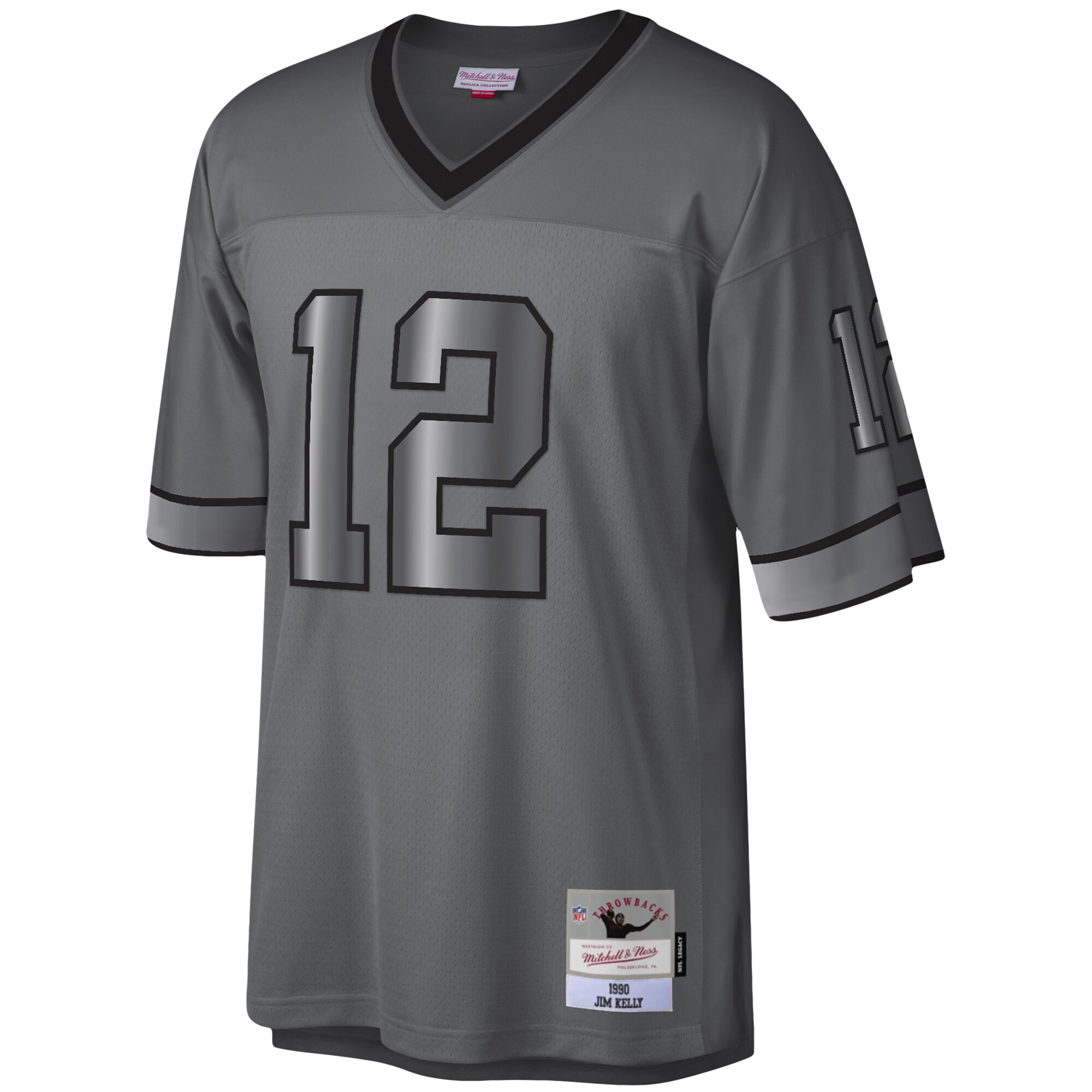 Buffalo Bills Jim Kelly Mitchell Ness Charcoal 1990 Retired Player Metal Legacy NFL Jersey Men's