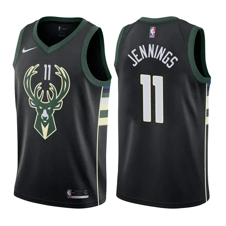 Milwaukee Bucks Brandon Jennings 11 Statet Black NBA Jersey Men's