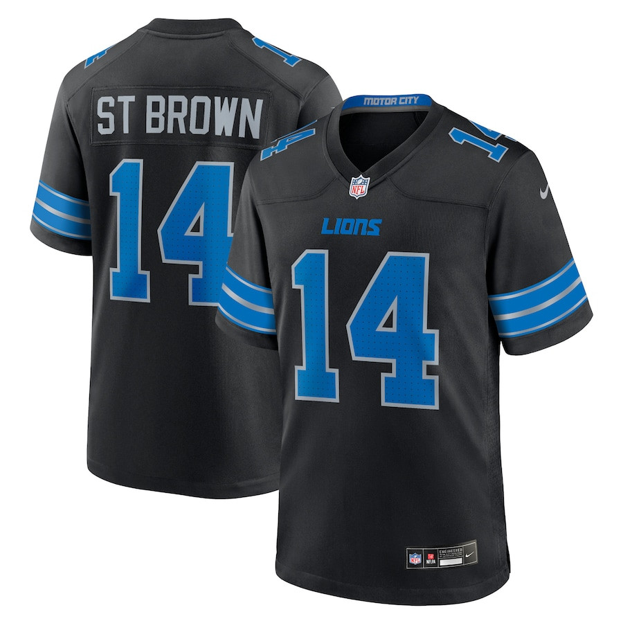 Amon-Ra St. Brown 14 Detroit Lions 2nd Alternate Game Black NFL Jersey Men's