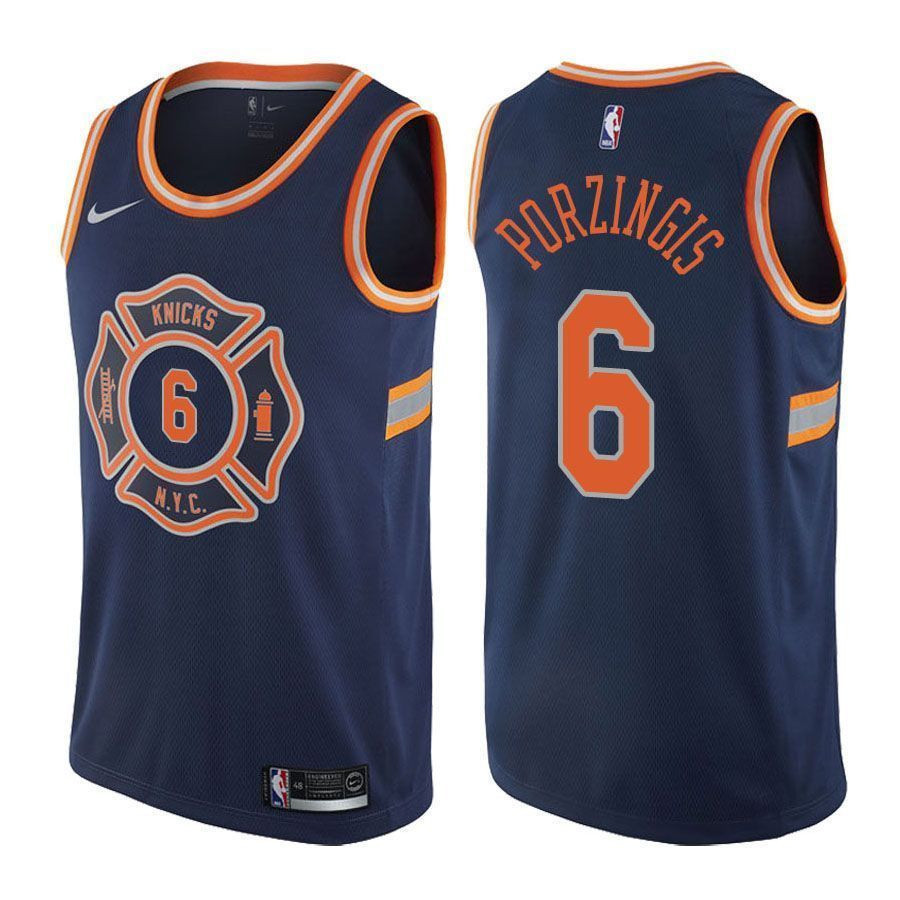 New York Knicks Kristaps Porzingis 6 City Edition Navy NBA Jersey Men's