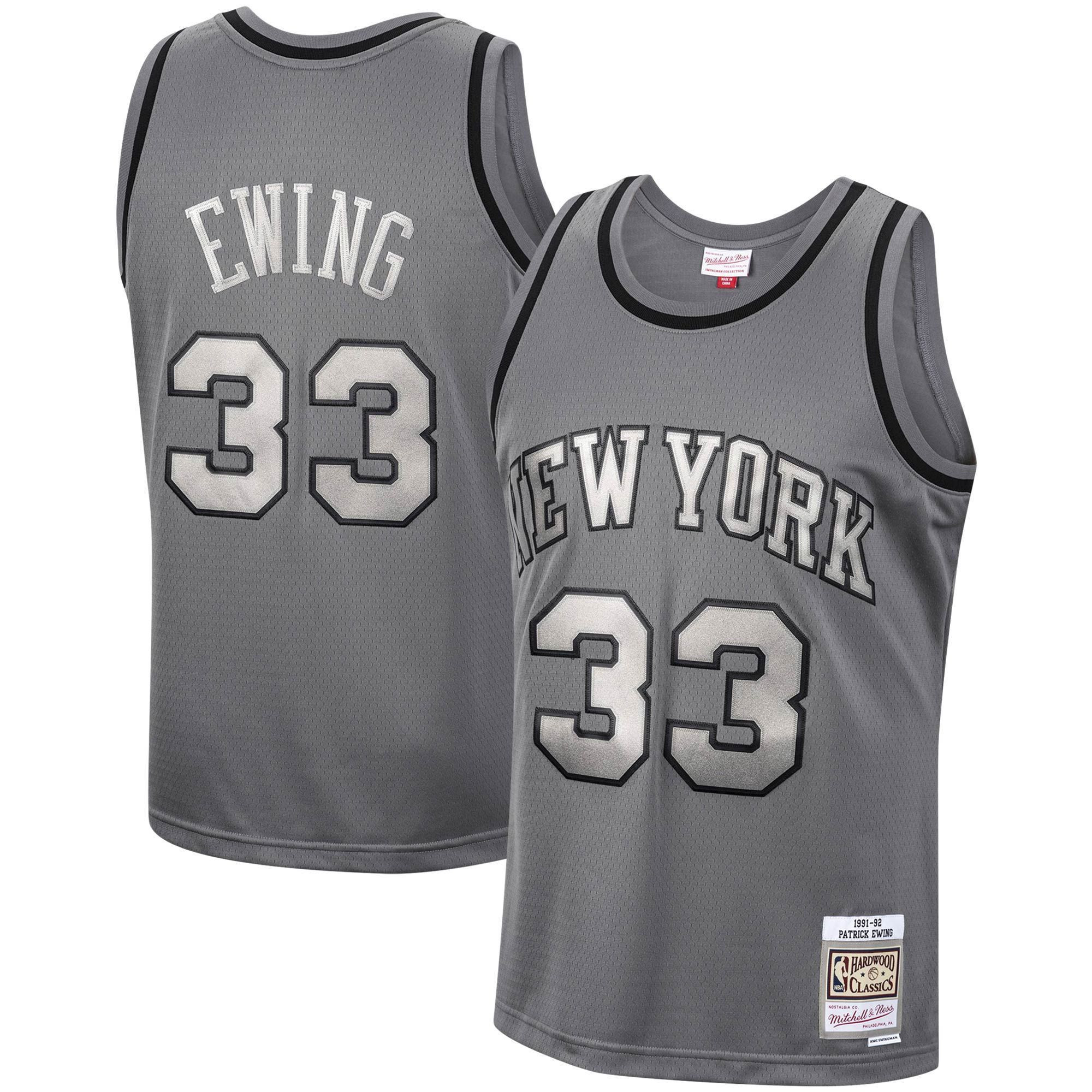 Patrick Ewing New York Knicks Mitchell Ness Hardwood Classics Retired Player 1991/92 Metal Works Swingman ??Charcoal NBA Jersey Men's