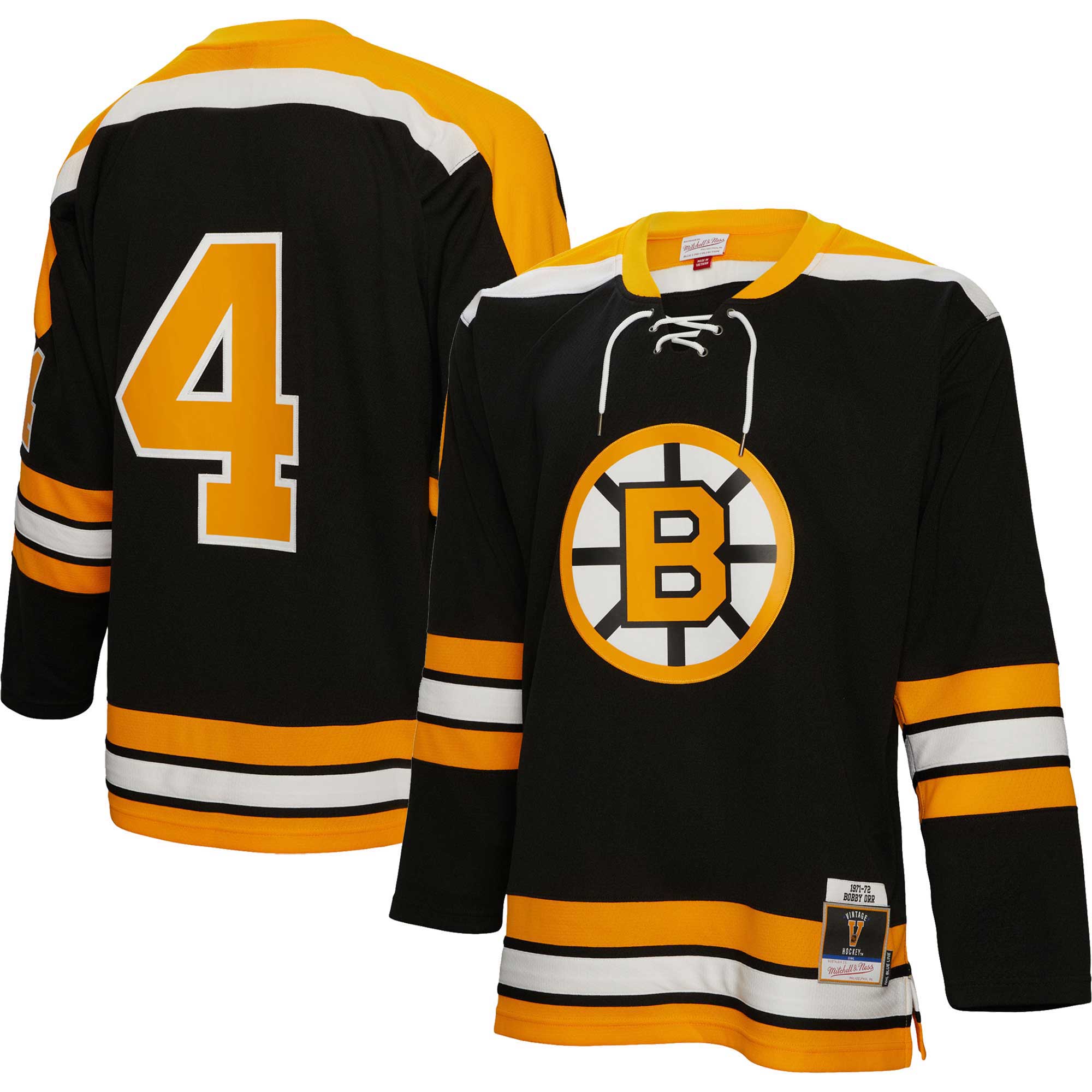 Boston Bruins Bobby Orr Mitchell Ness Black 1971/72 Blue Line Player NHL Jersey Men's