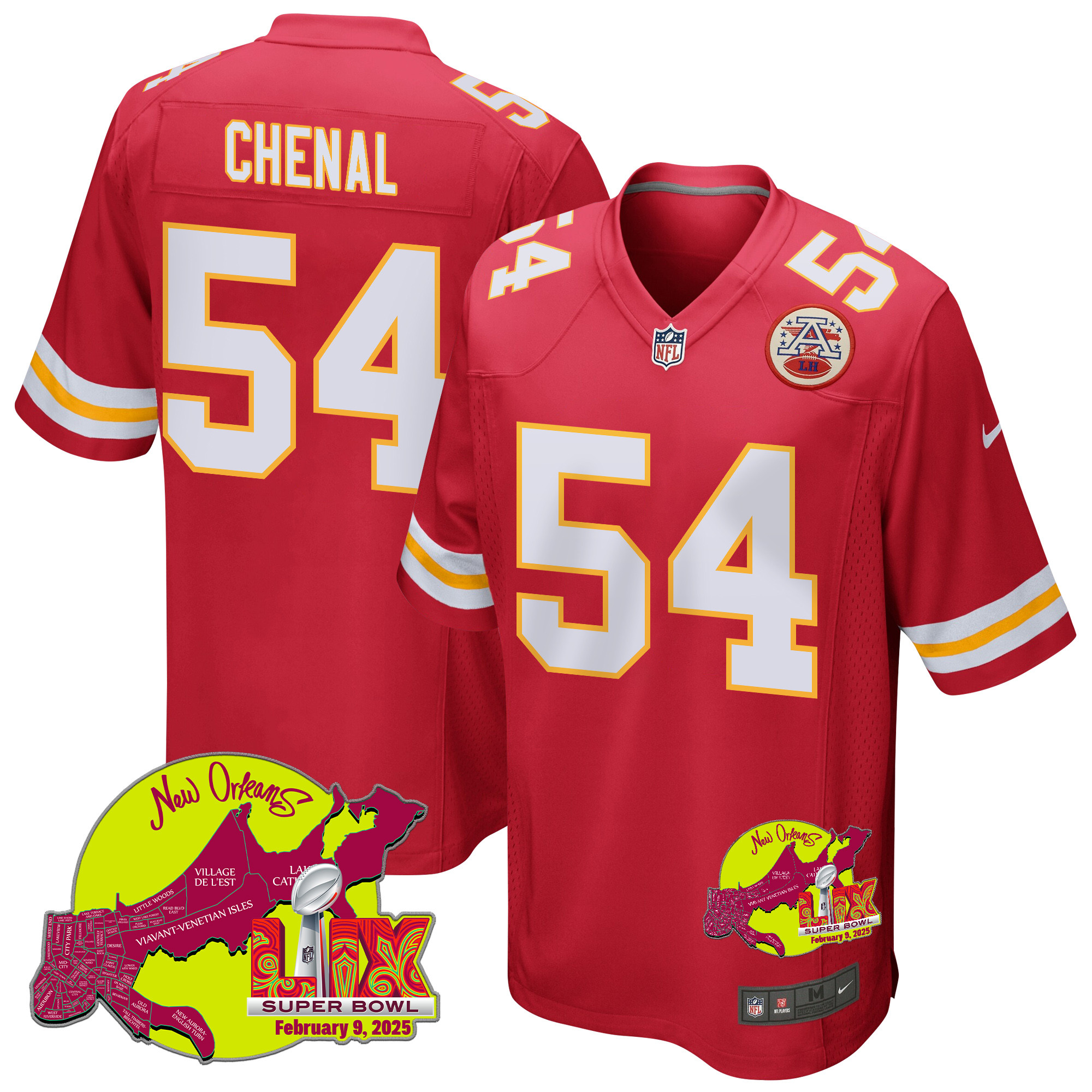 Leo Chenal 54 Kansas City Chiefs Super Bowl LIX New Orleans Patch Game Red NFL Jersey Men's