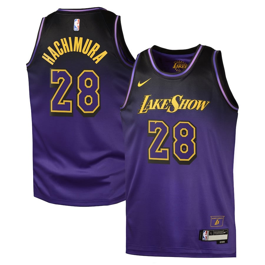 Rui Hachimura 28 Los Angeles Lakers 2024/25 Swingman Playe City Edition Purple NBA Jersey Youth