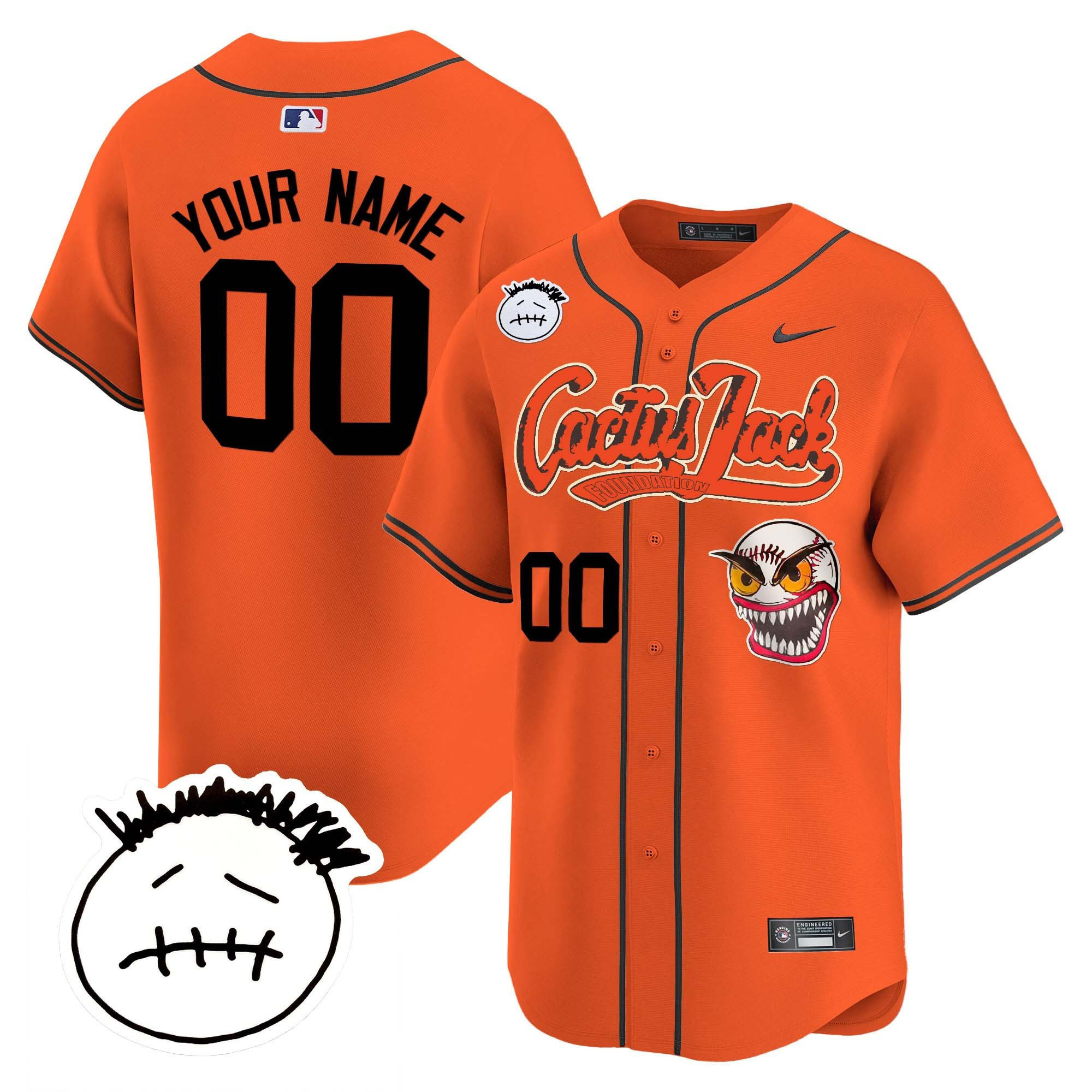 Houston Astros Cactus Jack Patch V3 Custom Orange MLB Jersey Men's