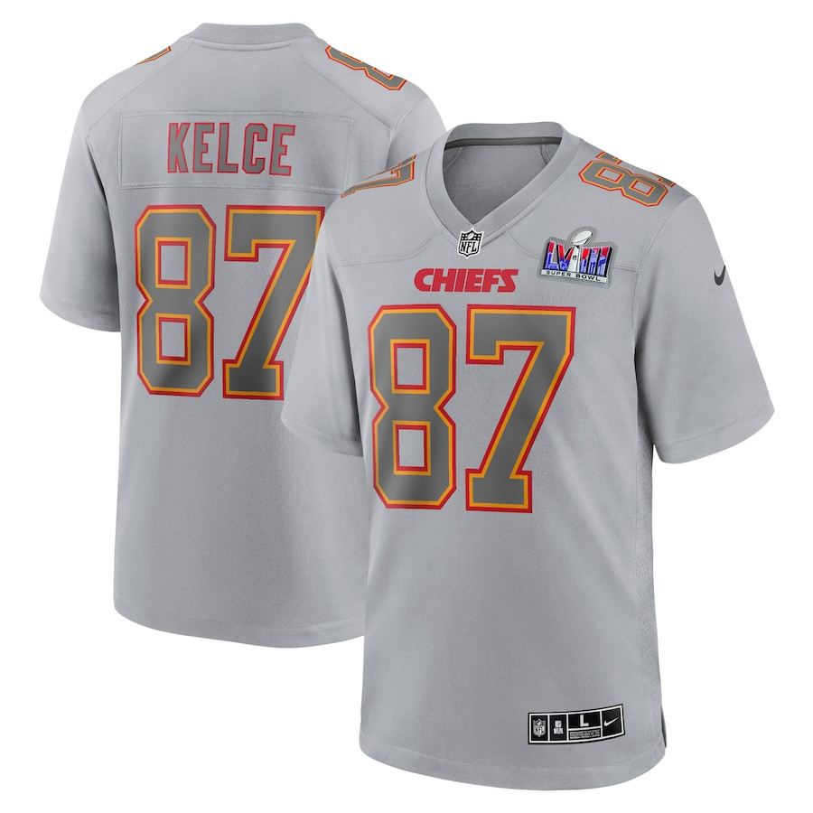 Travis Kelce 87 Kansas City Chiefs Super Bowl LVIII Atmosphere Fashion Game Gray NFL Jersey Men's