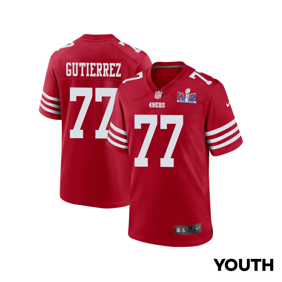 Alfredo Gutierrez 77 San Francisco 49ers Super Bowl LVIII Patch Game Scarlet NFL Jersey Youth