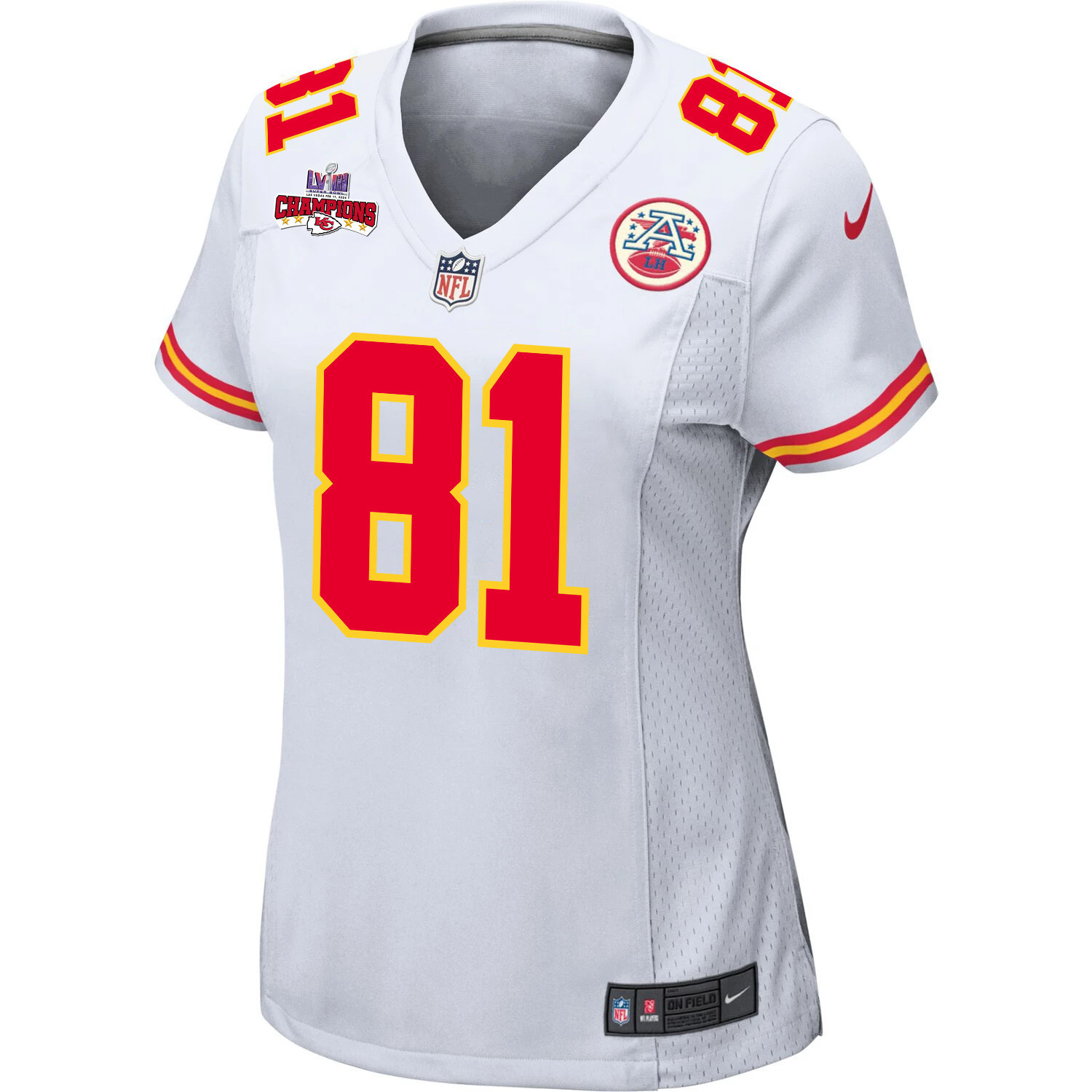 Blake Bell 81 Kansas City Chiefs Super Bowl LVIII Champions 4 Stars Patch Game White NFL Jersey Women's