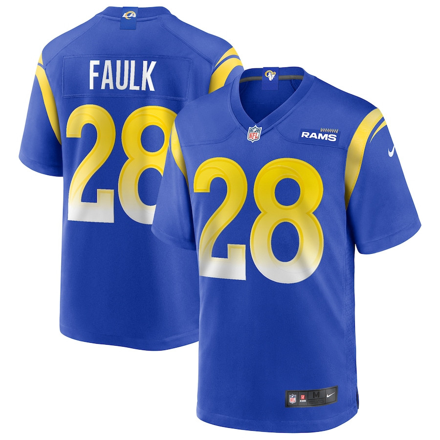 Marshall Faulk 28 Los Angeles Rams Game Retired Royal NFL Jersey Men's