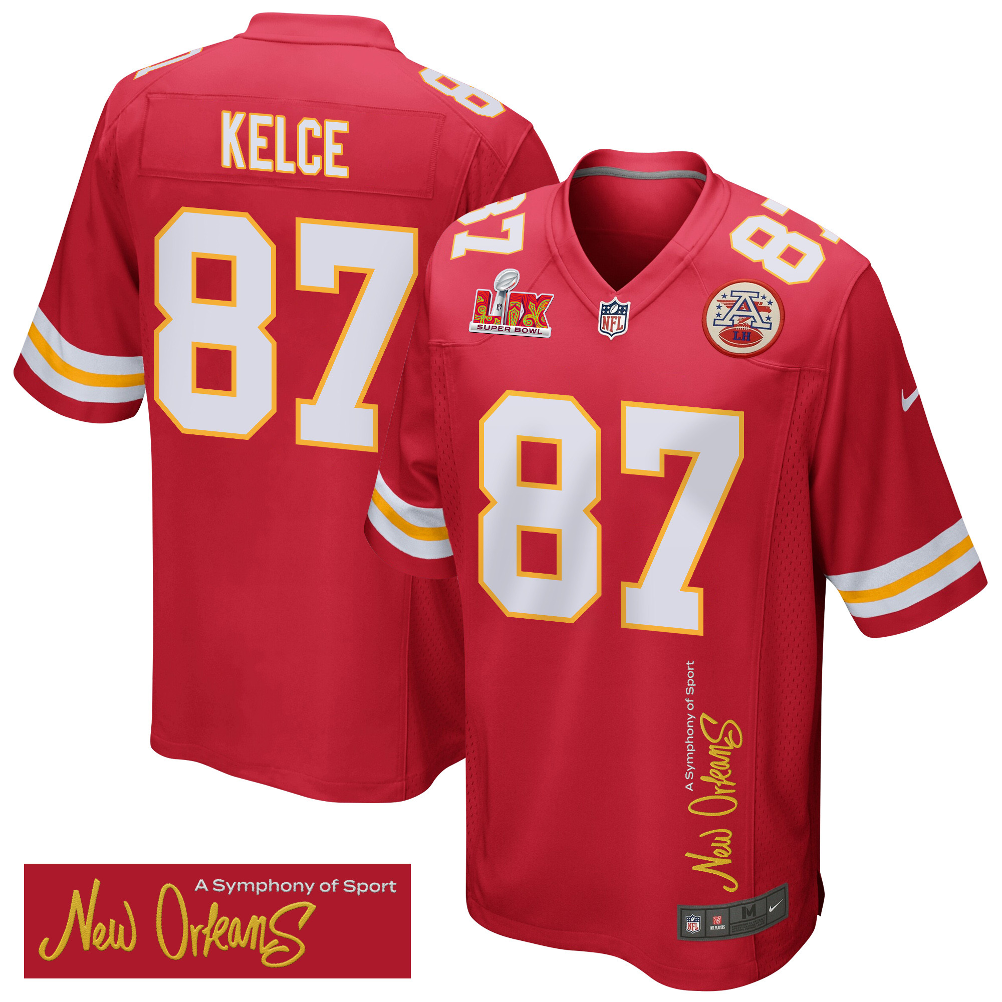 Travis Kelce 87 Kansas City Chiefs Super Bowl LIX New Orleans A Symphony of Sport' EMBROIDERED Game Red NFL Jersey Men's