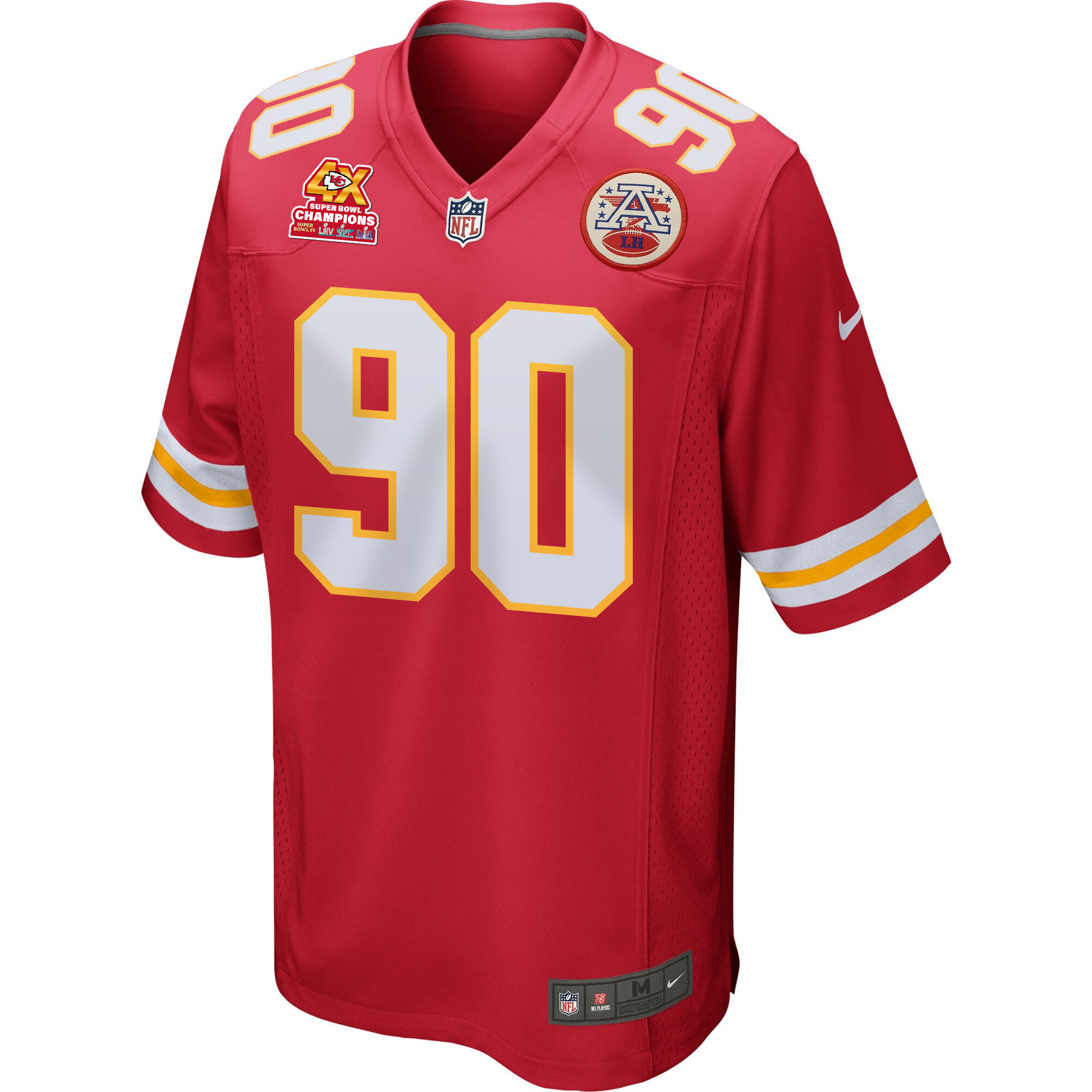Charles Omenihu 90 Kansas City Chiefs Super Bowl LVIII Champions 4X Game Red NFL Jersey Men's