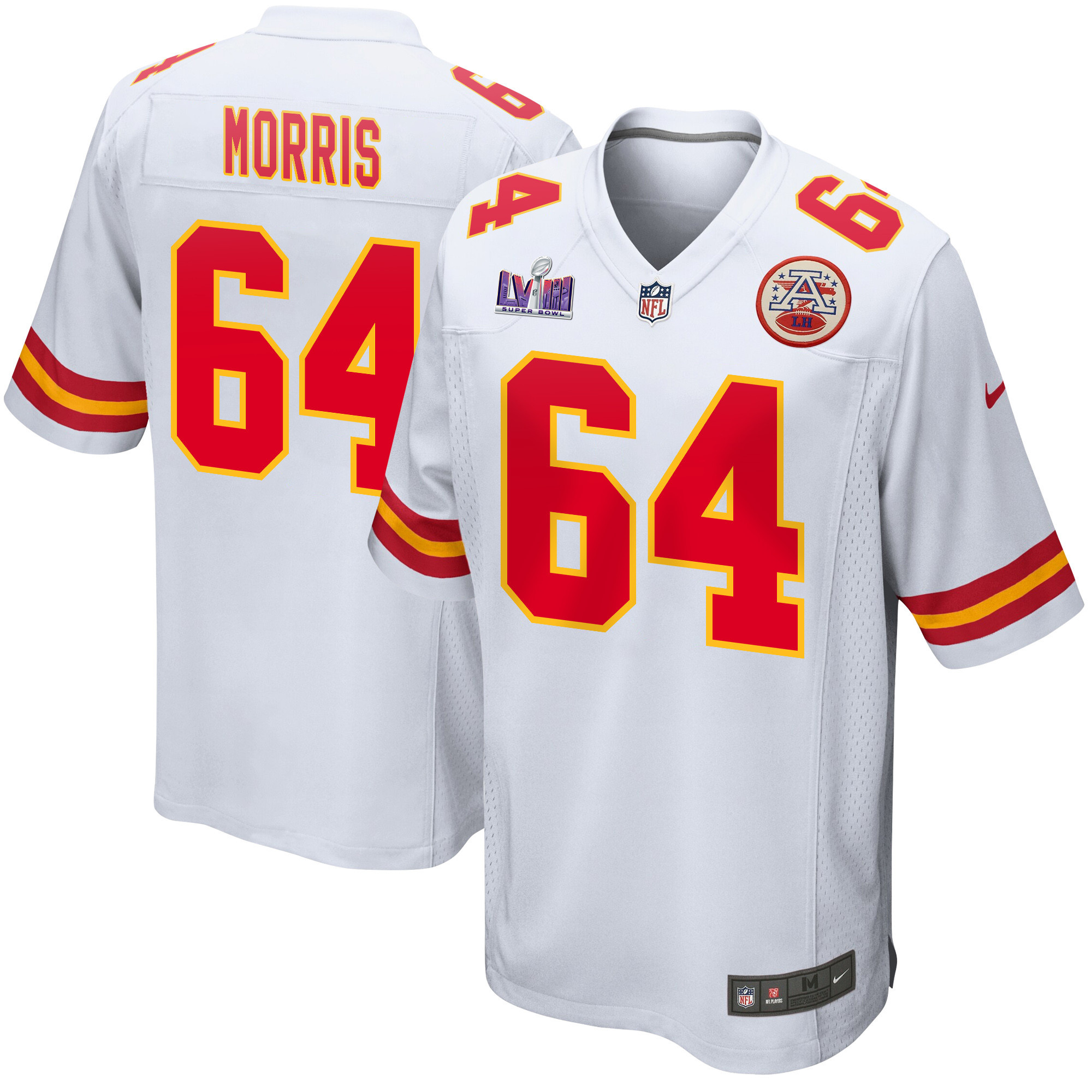 Wanya Morris 64 Kansas City Chiefs Super Bowl LVIII Patch Game White NFL Jersey Men's