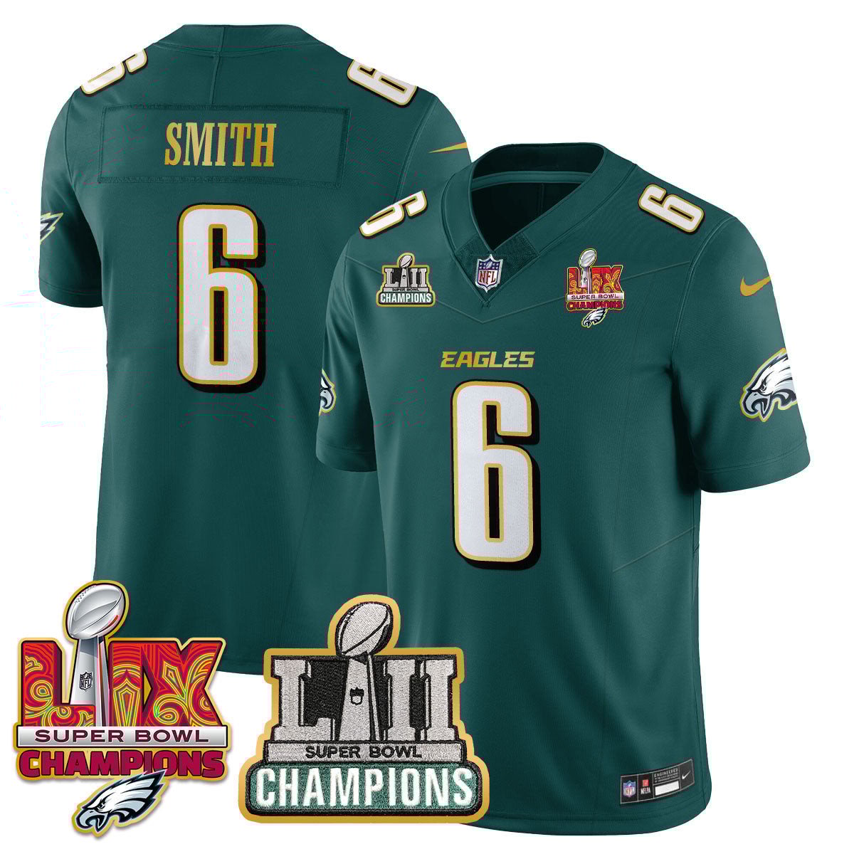 DeVonta Smith 6 Philadelphia Eagles LII-LIX Super Bowl Champions Vapor Limited Gold Midnight Green NFL Jersey Men's