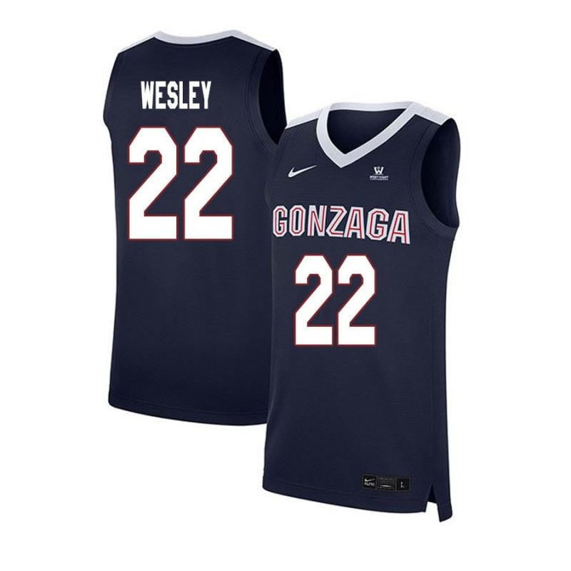 22 Byron Wesley Navy Elite Gonzaga Bulldogs NCAA Jersey Men's