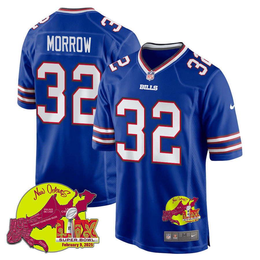Nicholas Morrow 32 Buffalo Bills Super Bowl LIX New Orleans Patch Game Royal NFL Jersey Men's