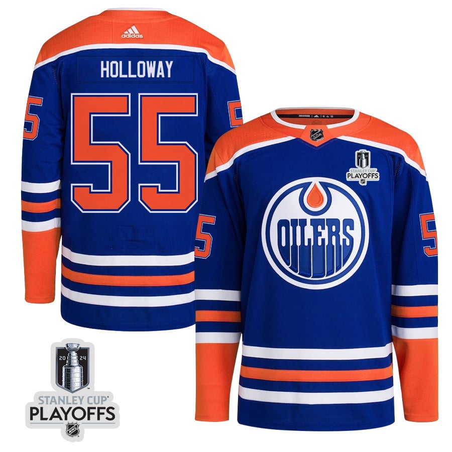 Dylan Holloway 55 Edmonton Oilers 2024 Playoffs Patch Home Men NHL Jersey Men's