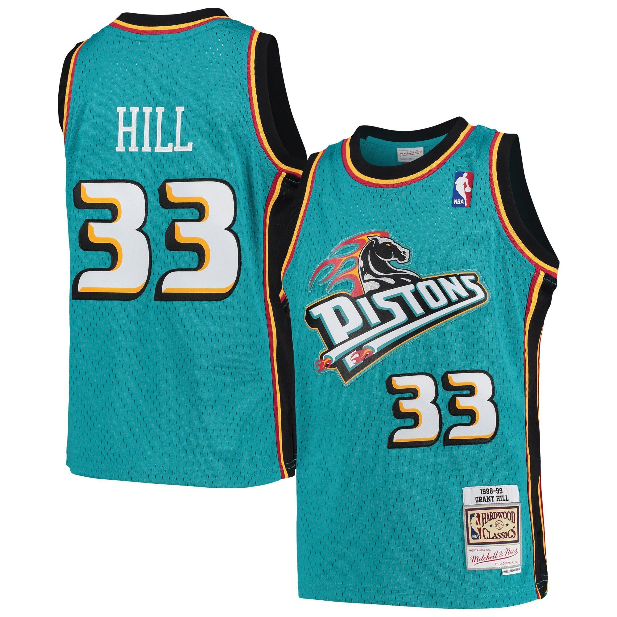 Grant Hill Detroit Pistons Mitchell&Nes 1998-99 Hardwood Classics Swingman Teal NBA Jersey Youth