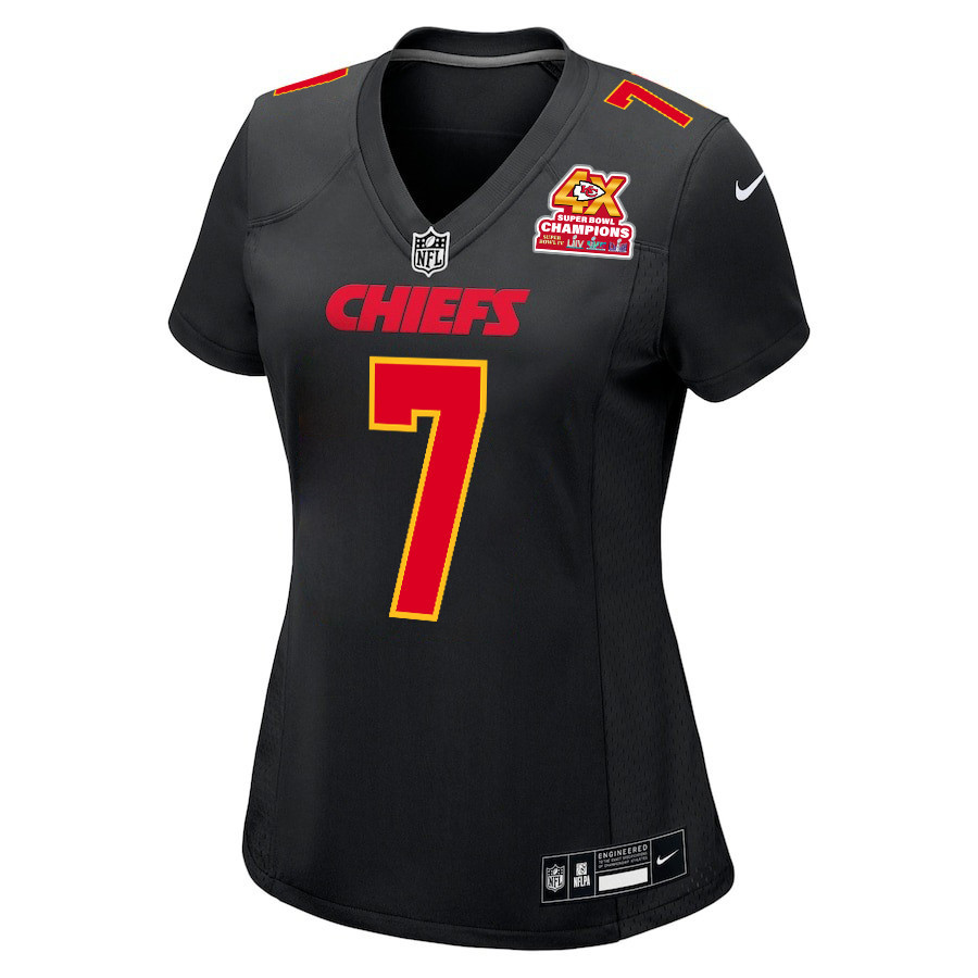 Harrison Butker 7 Kansas City Chiefs Super Bowl LVIII Champions 4X Fashion Game Carbon Black NFL Jersey Women's