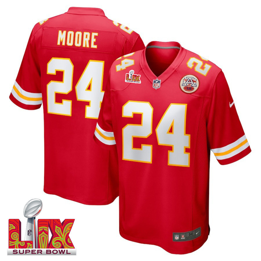Skyy Moore #24 Kansas City Chiefs Super Bowl LIX Red NFL Jersey Men's