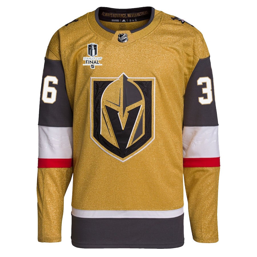 Logan Thompson 36 Vegas Golden Knights Stanley Cup 2023 Final Patch Home Breakaway Gold NHL Jersey Men's