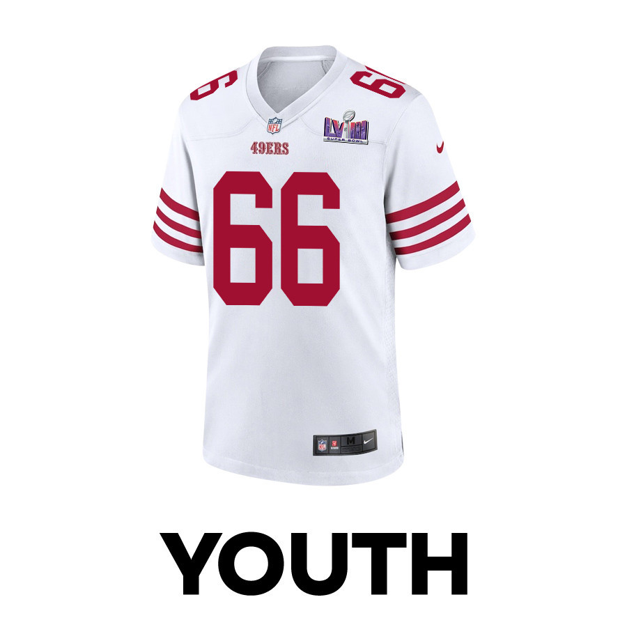 Jesse Davis 66 San Francisco 49ers Super Bowl LVIII Patch Game White NFL Jersey Youth