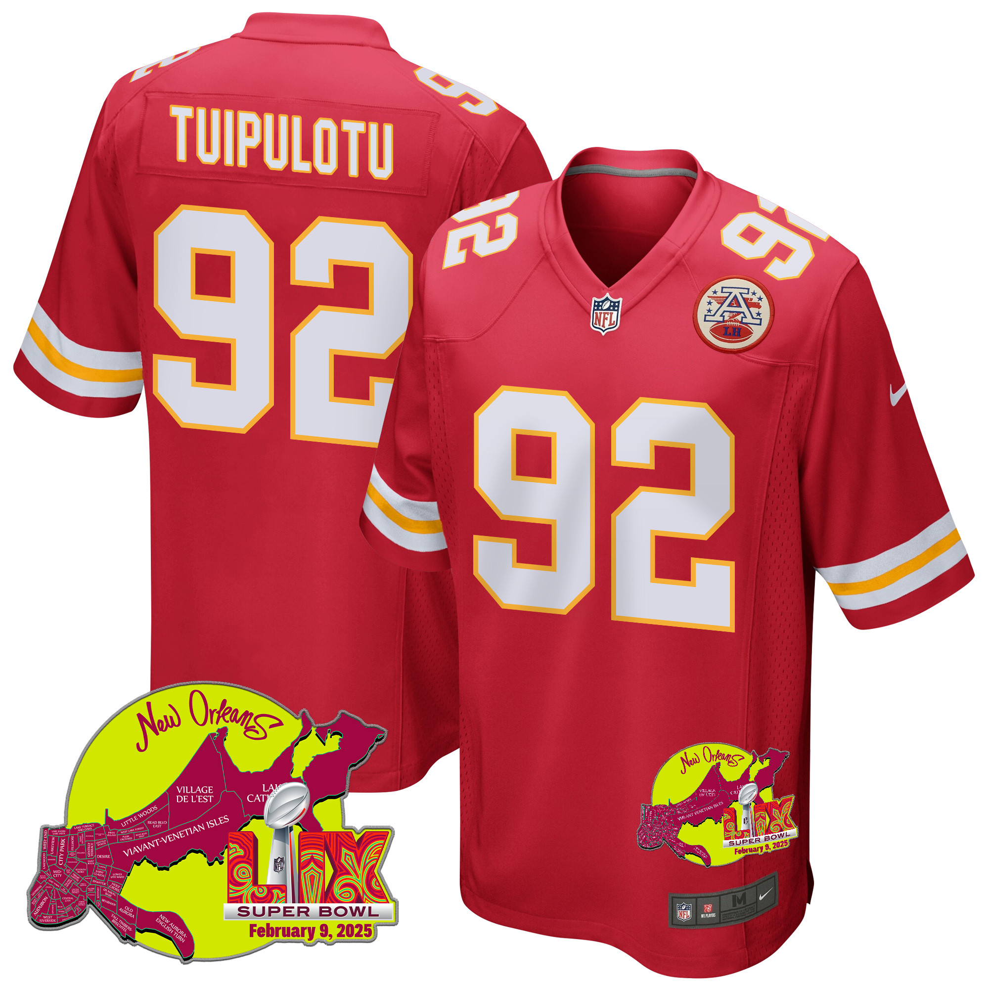 Marlon Tuipulotu 92 Kansas City Chiefs Super Bowl LIX New Orleans Patch Game Red NFL Jersey Men's