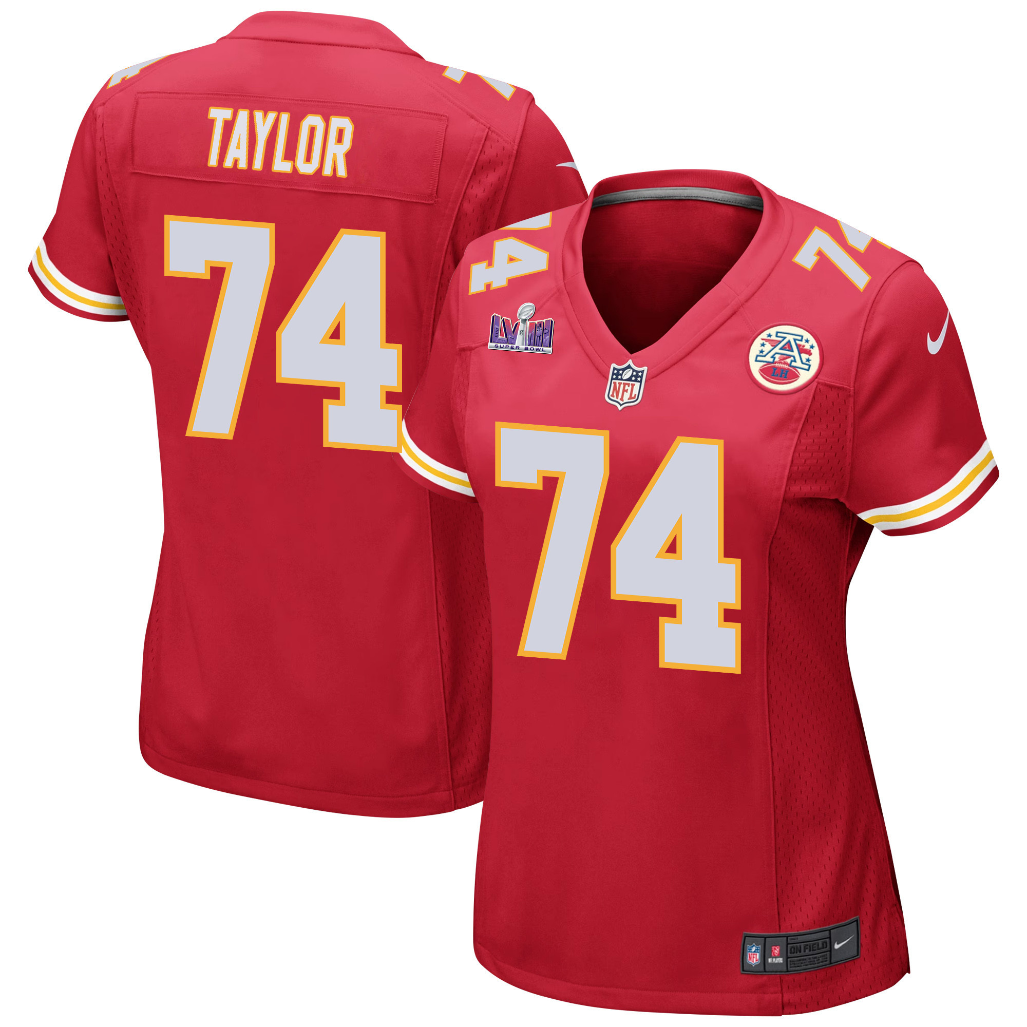 Jawaan Taylor 74 Kansas City Chiefs Super Bowl LVIII Patch Game Red NFL Jersey Women's
