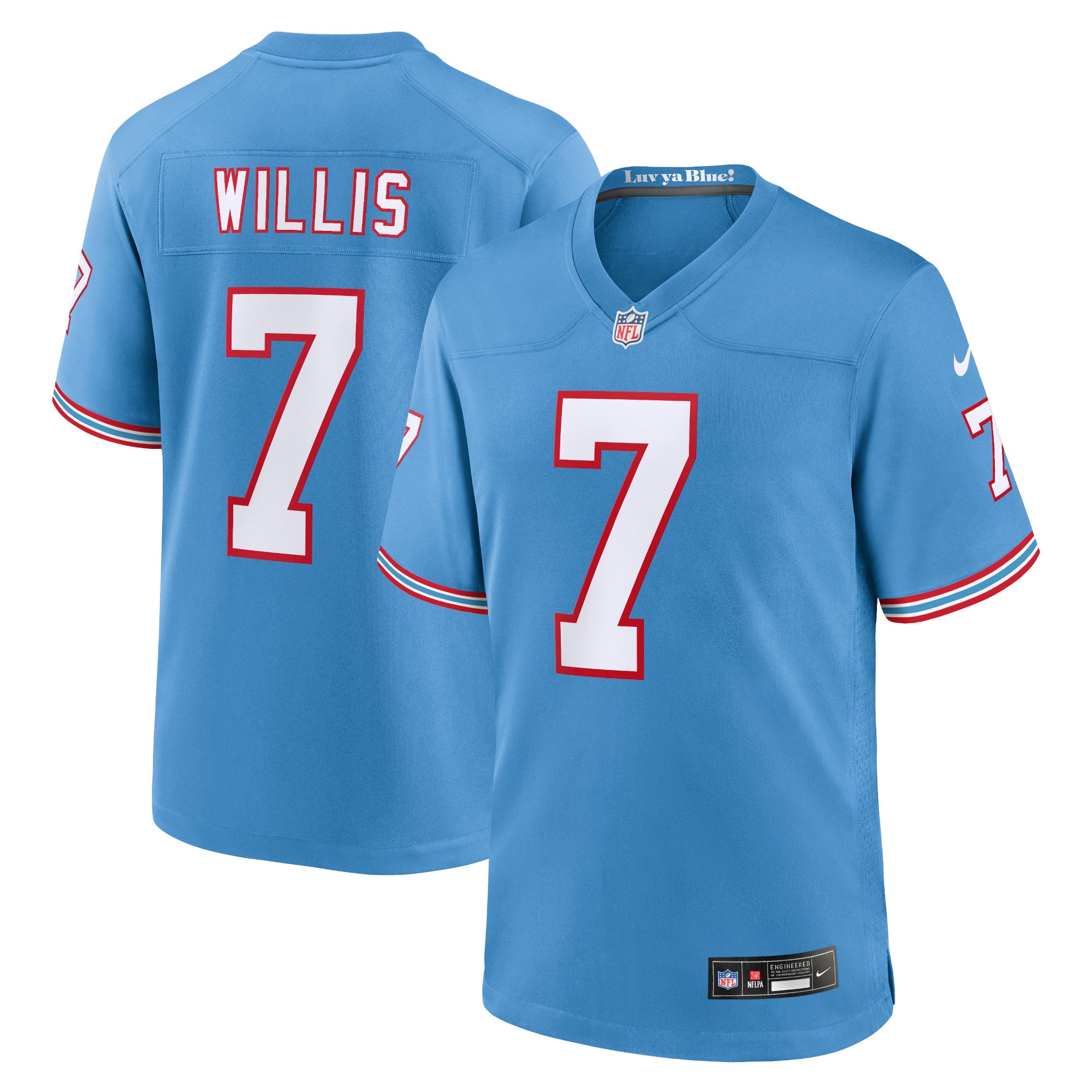 Tennessee Titans Malik Willis Light Blue Oilers Throwback Alternate Game Player NFL Jersey Men's