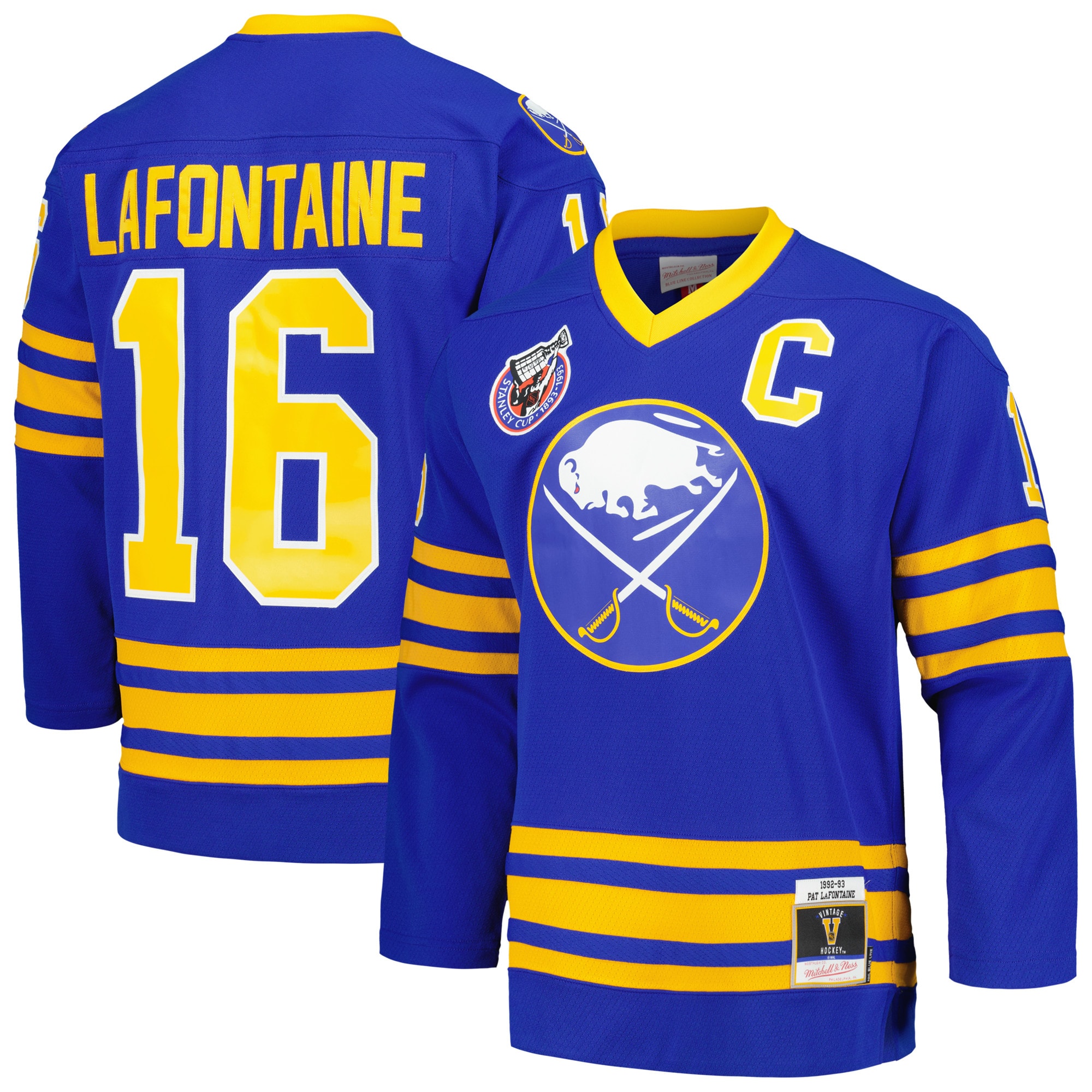 Buffalo Sabres Pat LaFontaine Mitchell Ness Royal Captain Patch 1992/93 Blue Line Player NHL Jersey Men's