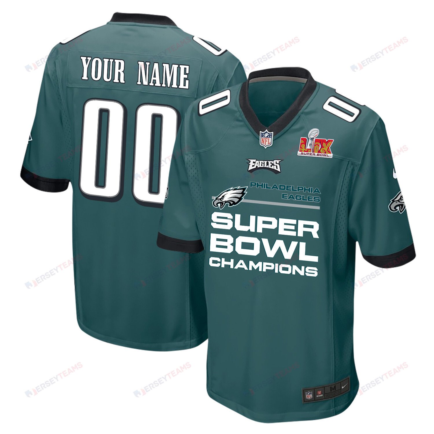 Philadelphia Eagles Super Bowl LIX Champions Straight Text Game Custom Midnight Green NFL Jersey Men's