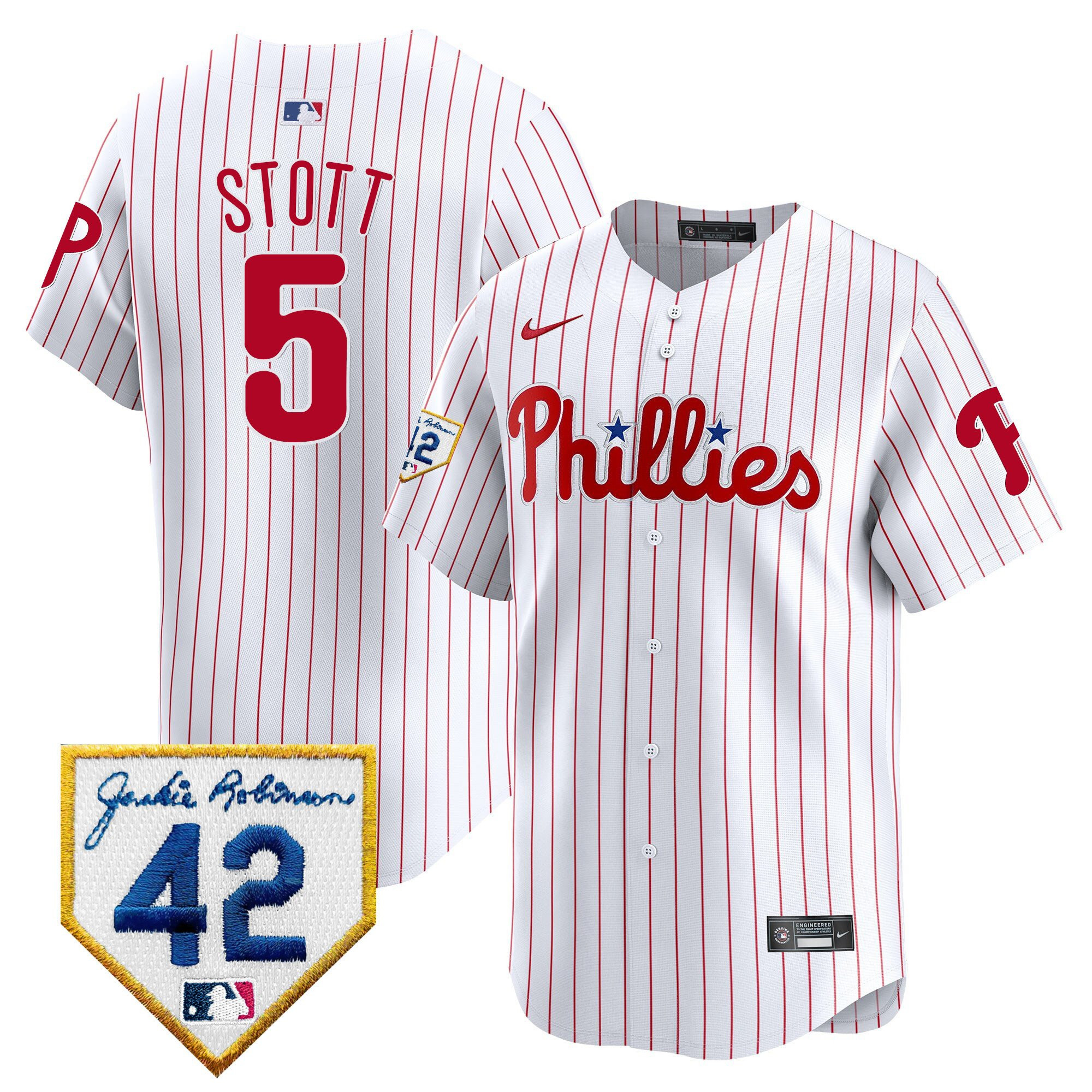 Bryson Stott 5 Philadelphia Phillies 2024 Jackie Robinson Patch White MLB Jersey Men's