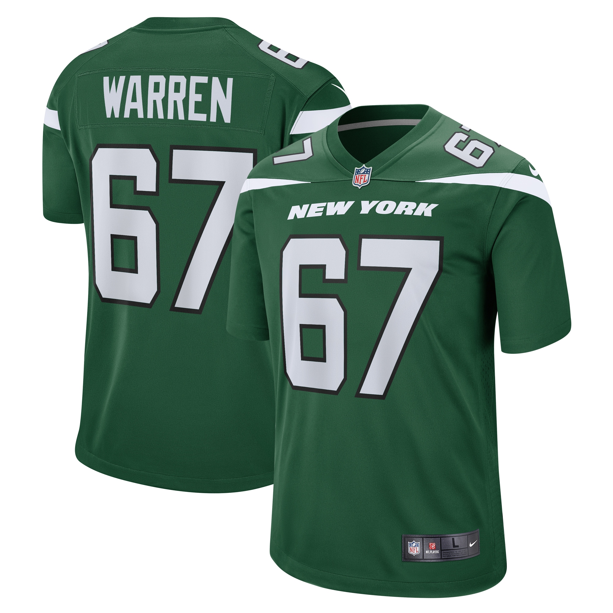 New York Jets Carter Warren Gotham Green Game NFL Jersey Men's
