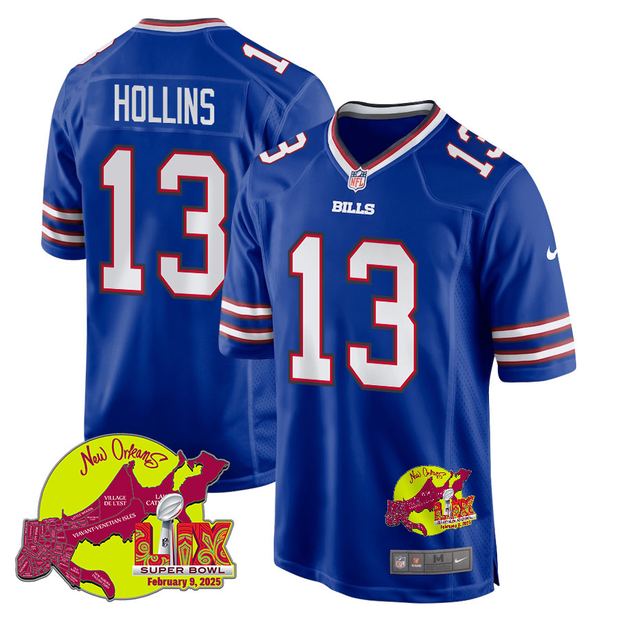 Mack Hollins 13 Buffalo Bills Super Bowl LIX New Orleans Patch Game Royal NFL Jersey Men's