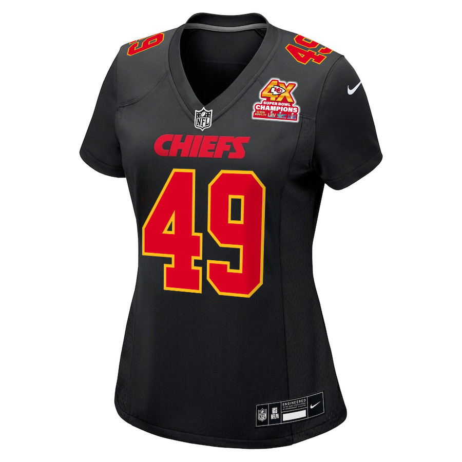 Matt Bushman 49 Kansas City Chiefs Super Bowl LVIII Champions 4X Fashion Game Carbon Black NFL Jersey Women's