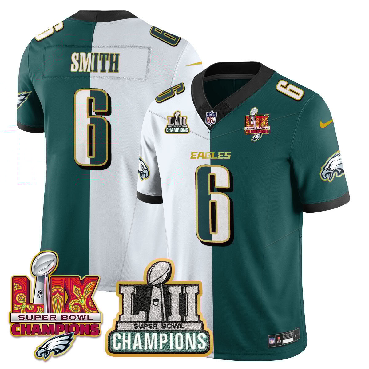 DeVonta Smith 6 Philadelphia Eagles LII-LIX Super Bowl Champions Vapor Limited Gold Split NFL Jersey Men's