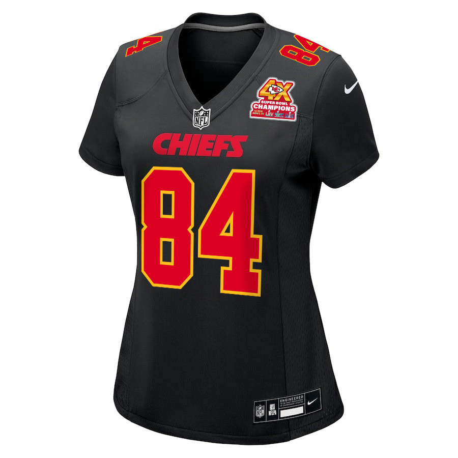 Justin Watson 84 Kansas City Chiefs Super Bowl LVIII Champions 4X Fashion Game Carbon Black NFL Jersey Women's