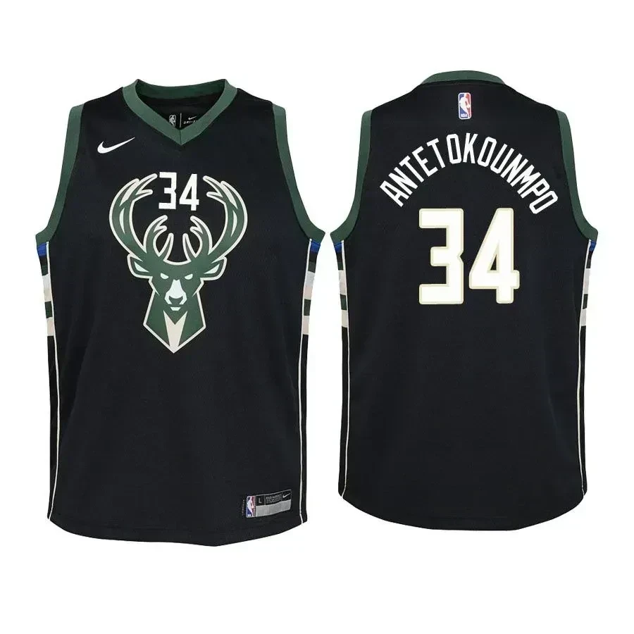 Bucks Giannis Antetokounmpo 34 Statet Black NBA Jersey Youth