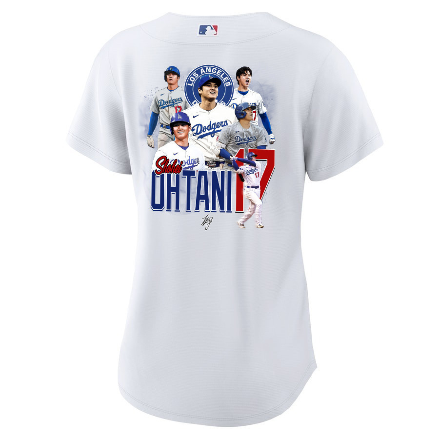 Shohei Ohtani 17 Los Angeles Dodgers Signed Collage Arts 2023 Home White MLB Jersey Women's