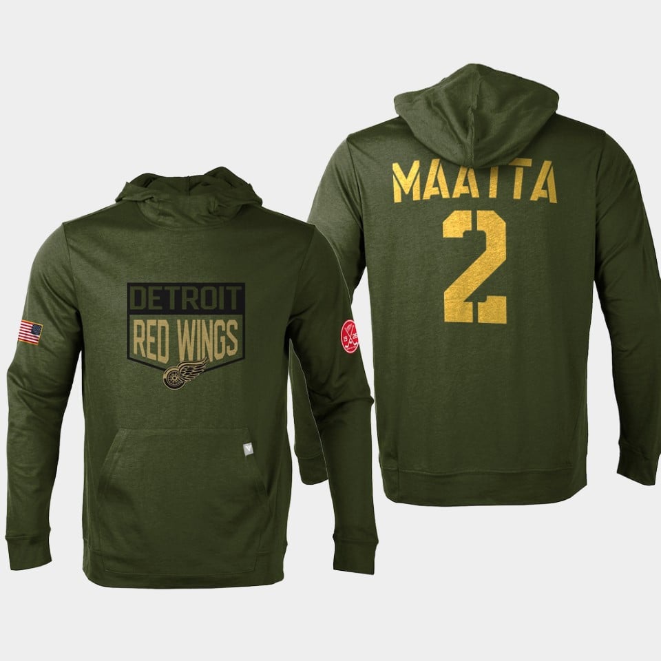 Detroit Red Wings 2 Olli Maatta Military Olive Equipment Pullover Hoodie Olive NHL Jersey Men's