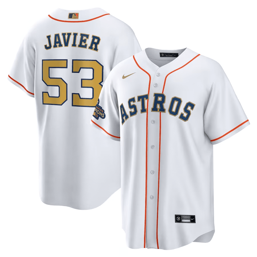 Cristian Javier 53 Houston Astros White/Gold 2023 Gold Collection MLB Jersey Men's