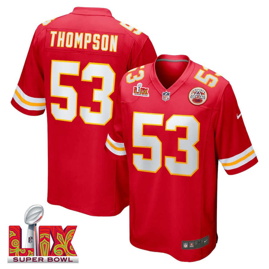 BJ Thompson #53 Kansas City Chiefs Super Bowl LIX Red NFL Jersey Men's