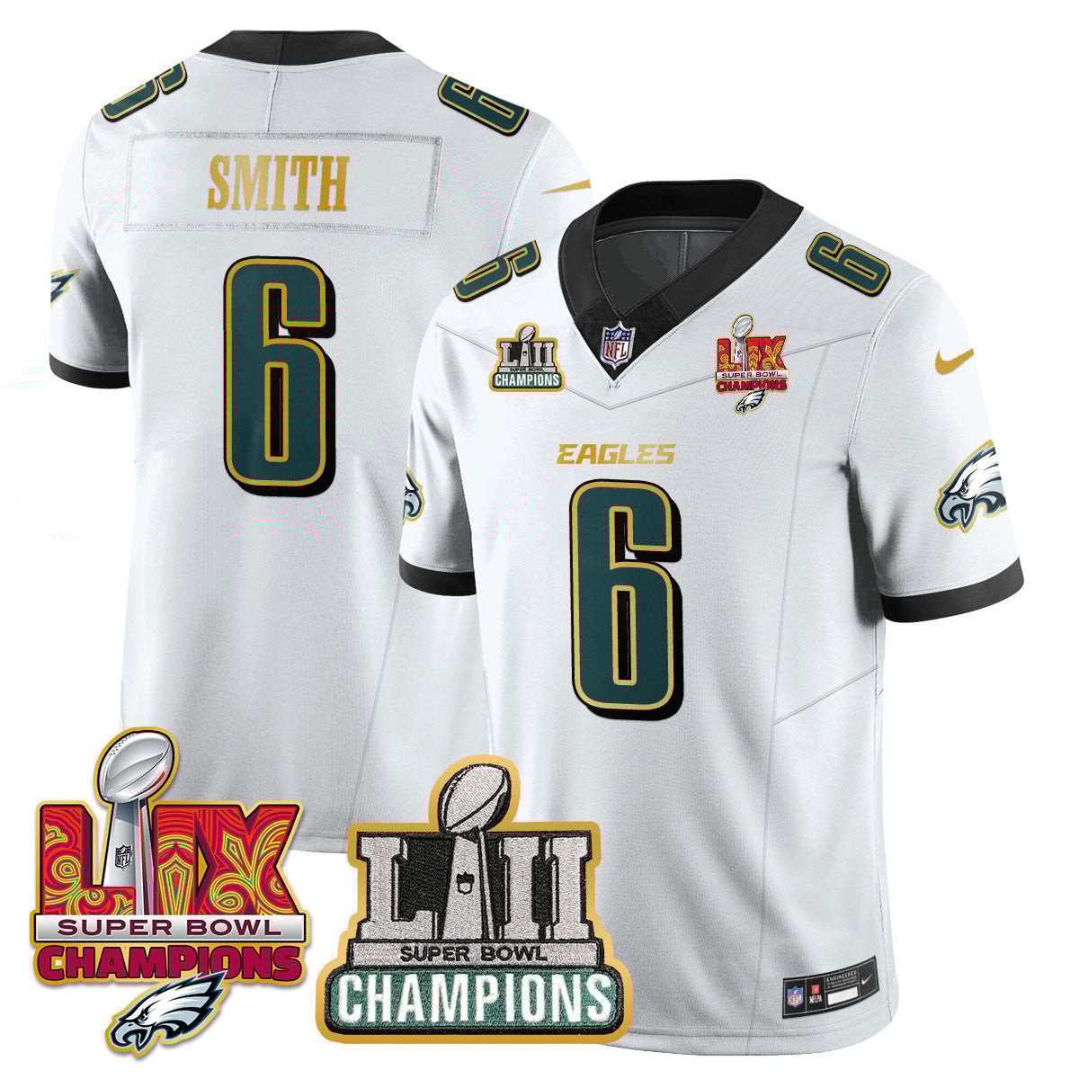 DeVonta Smith 6 Philadelphia Eagles LII-LIX Super Bowl Champions Vapor Limited Gold White NFL Jersey Men's