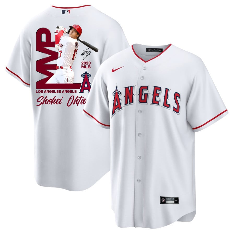Shohei Ohtani 17 Los Angeles Angels Signed MVP 2023 Home Player White MLB Jersey Men's